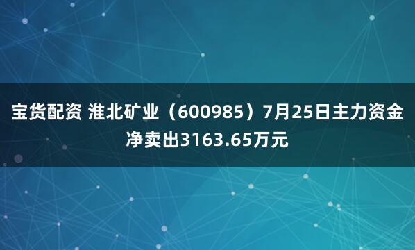 宝货配资 淮北矿业（600985）7月25日主力资金净卖出3163.65万元